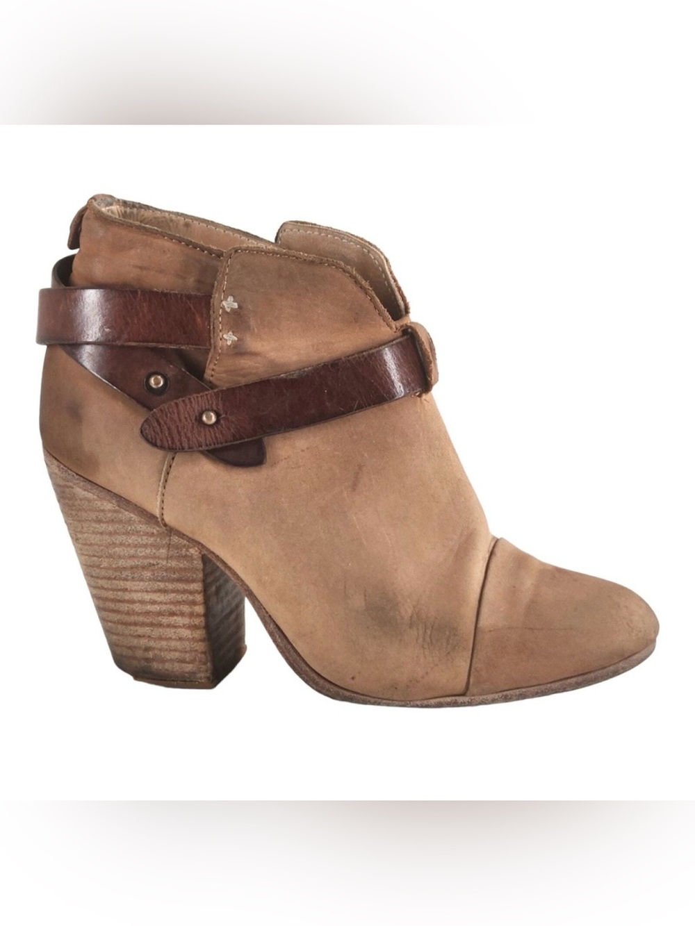 rag & bone Camel Harrow Ankle Booties with Dark Brown Strap, Size 39